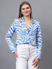 Gaiia Satin Tiger Print Croppeed Blazer