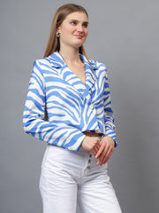 Satin Tiger Print Croppeed Blazer