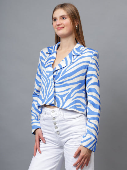 Gaiia Satin Tiger Print Croppeed Blazer