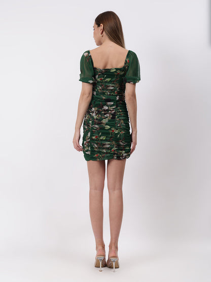 Gaiia Ruched Printed Bodycon Dress