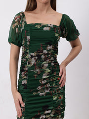 Gaiia Ruched Printed Bodycon Dress