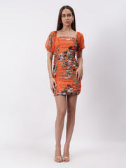 Gaiia Ruched Printed Bodycon Dress
