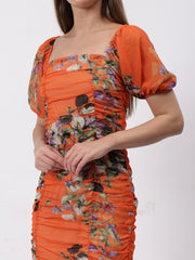 Gaiia Ruched Printed Bodycon Dress