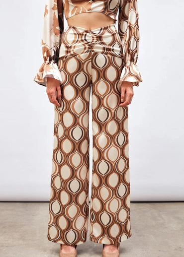 Gaiia Satin Half & Half Printed Co-Ord Set - Beige