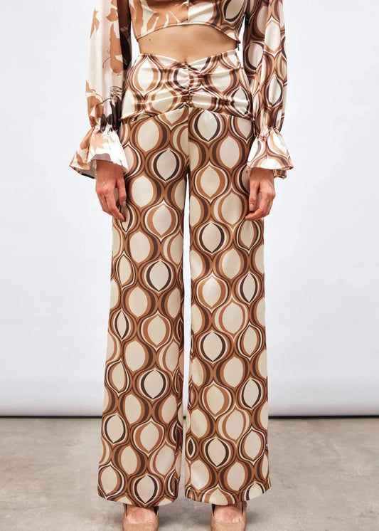 Gaiia Satin Half & Half Printed Co-Ord Set - Beige