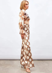 Gaiia Satin Half & Half Printed Co-Ord Set - Beige