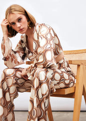 Gaiia Satin Half & Half Printed Co-Ord Set - Beige