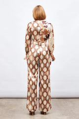 Gaiia Satin Half & Half Printed Co-Ord Set - Beige