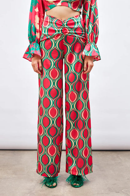 Gaiia Satin Half & Half Printed Co-Ord Set - Beige