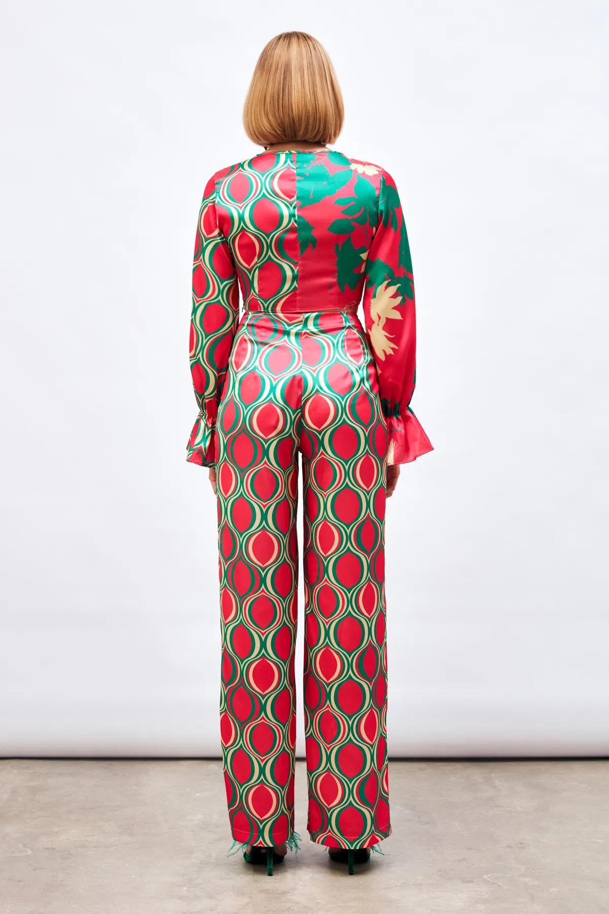 Gaiia Satin Half & Half Printed Co-Ord Set - Beige