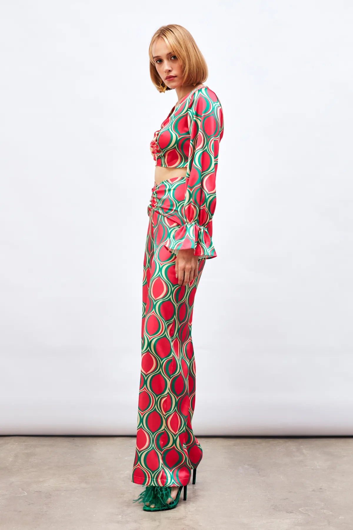 Gaiia Satin Half & Half Printed Co-Ord Set - Beige