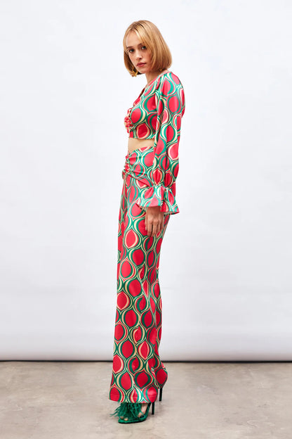 Gaiia Satin Half & Half Printed Co-Ord Set - Beige