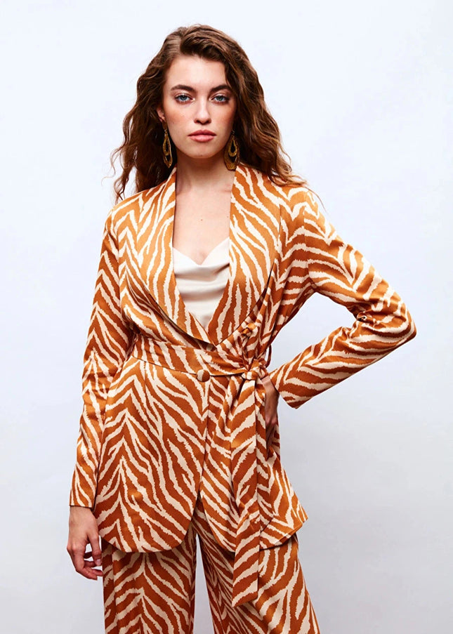 Zebra Print Satin Blazer Set