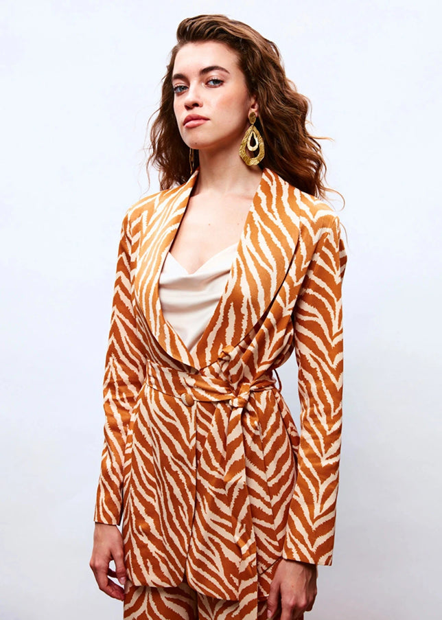 Zebra Print Satin Blazer Set