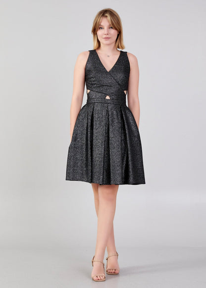 Gaiia Shimmer Knee Length Dress With Waist Cut - Golden