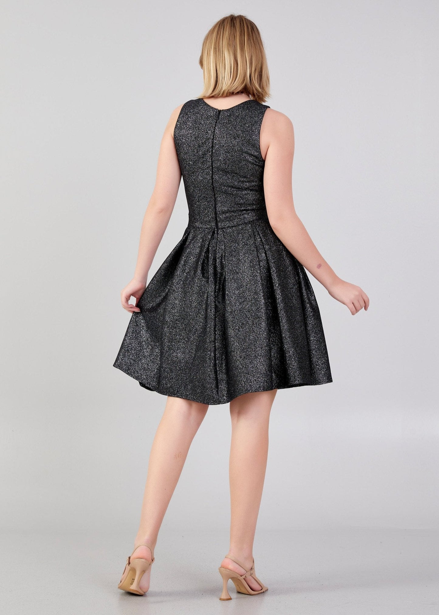 Gaiia Shimmer Knee Length Dress With Waist Cut - Golden