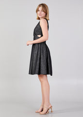 Gaiia Shimmer Knee Length Dress With Waist Cut - Golden