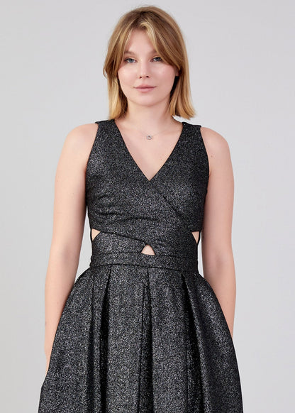 Gaiia Shimmer Knee Length Dress With Waist Cut - Golden