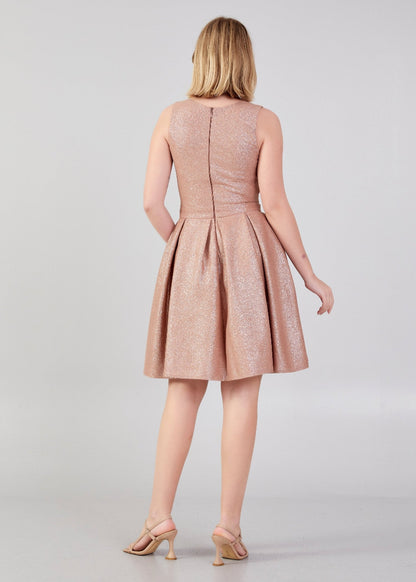 Gaiia Shimmer Knee Length Dress With Waist Cut - Golden