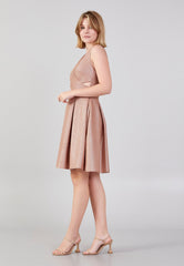 Gaiia Shimmer Knee Length Dress With Waist Cut - Golden