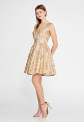 Sleeveless Golden Shimmer Knee Length Dress