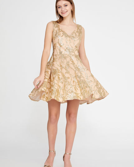 Sleeveless Golden Shimmer Knee Length Dress