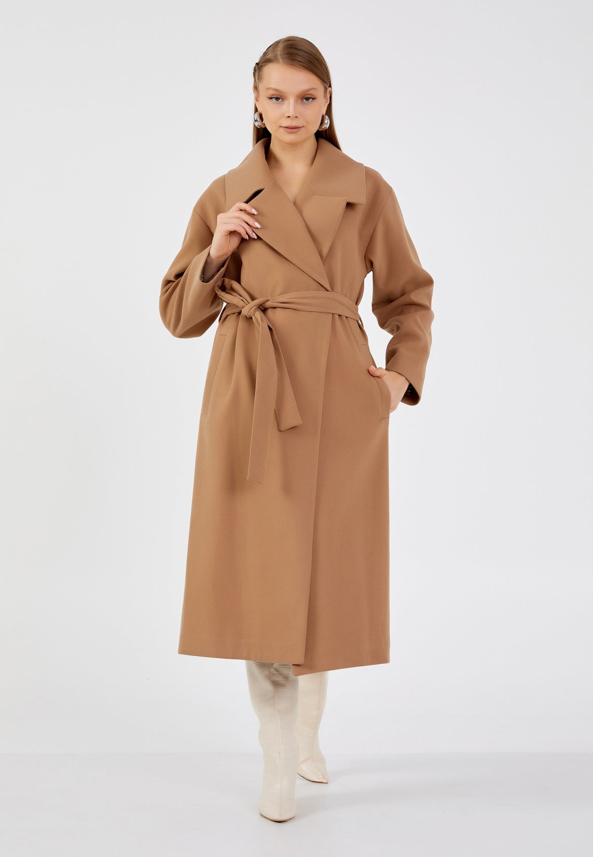 Gaiia Solid Colour Trench Coat With Belt