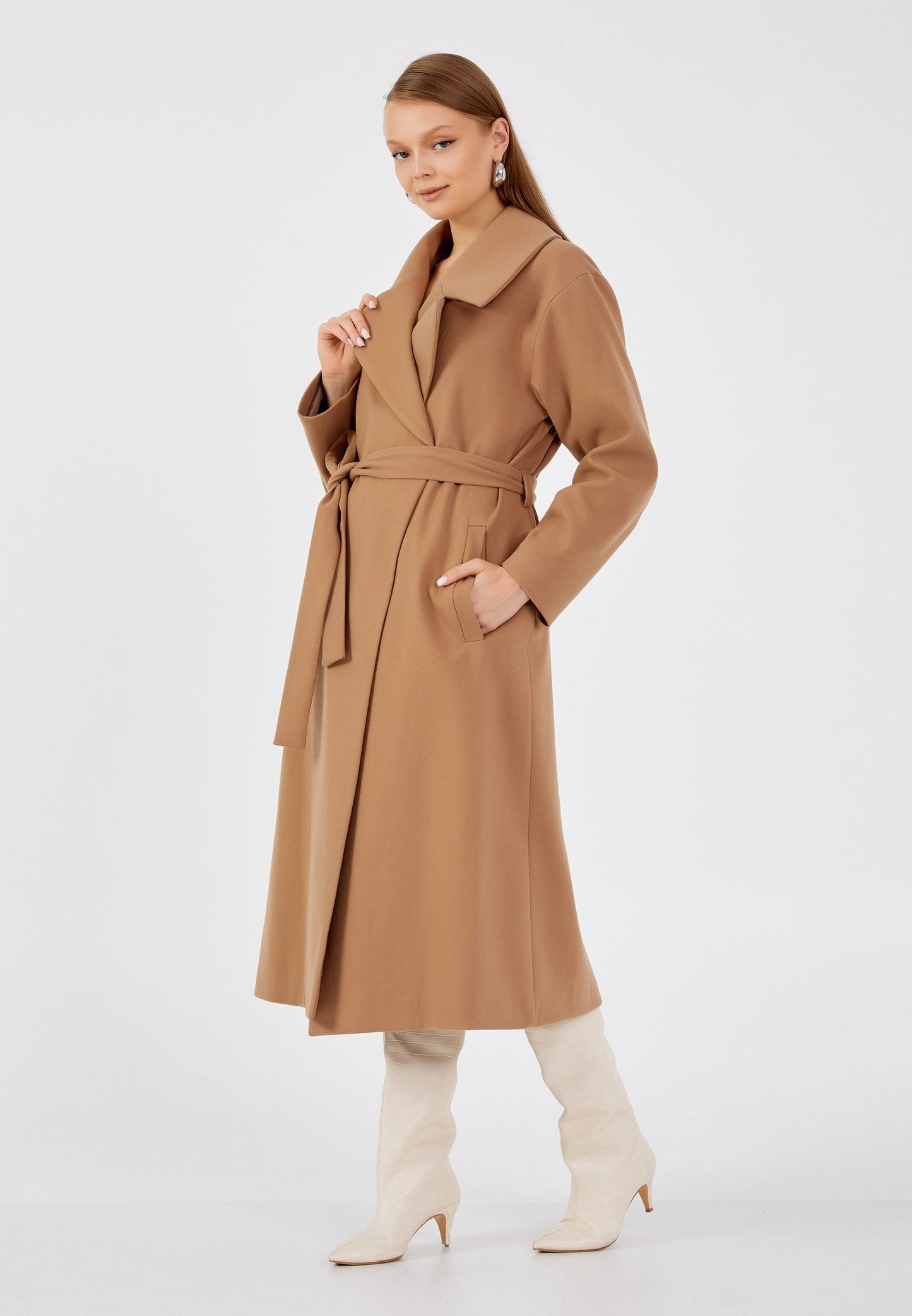 Gaiia Solid Colour Trench Coat With Belt
