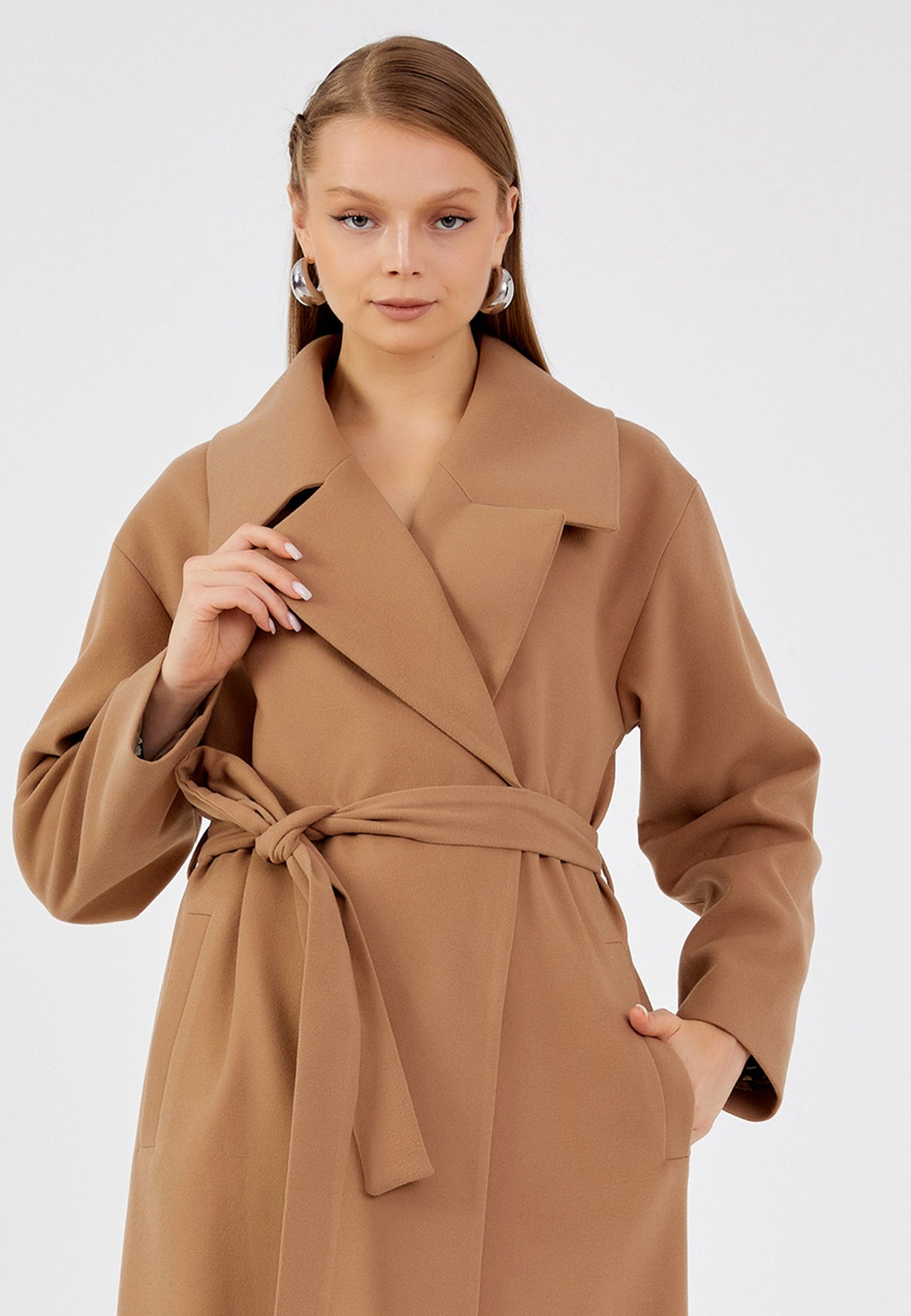 Gaiia Solid Colour Trench Coat With Belt