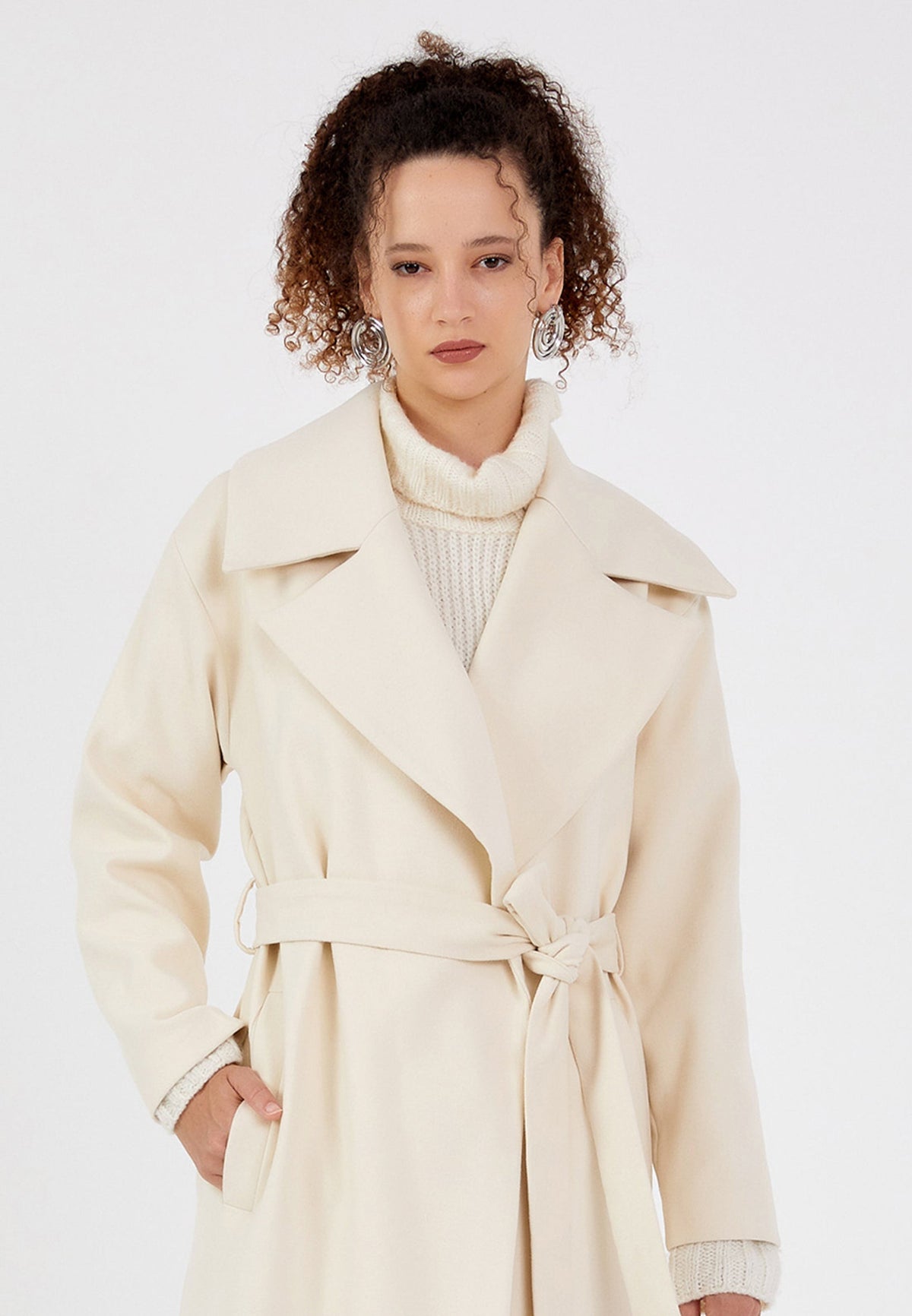 Gaiia Solid Colour Trench Coat With Belt