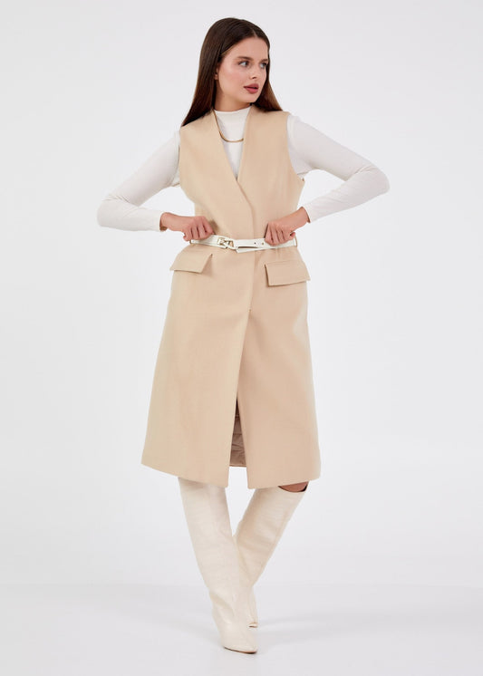 Gaiia Flap Pocket Sleeveless Long Coat