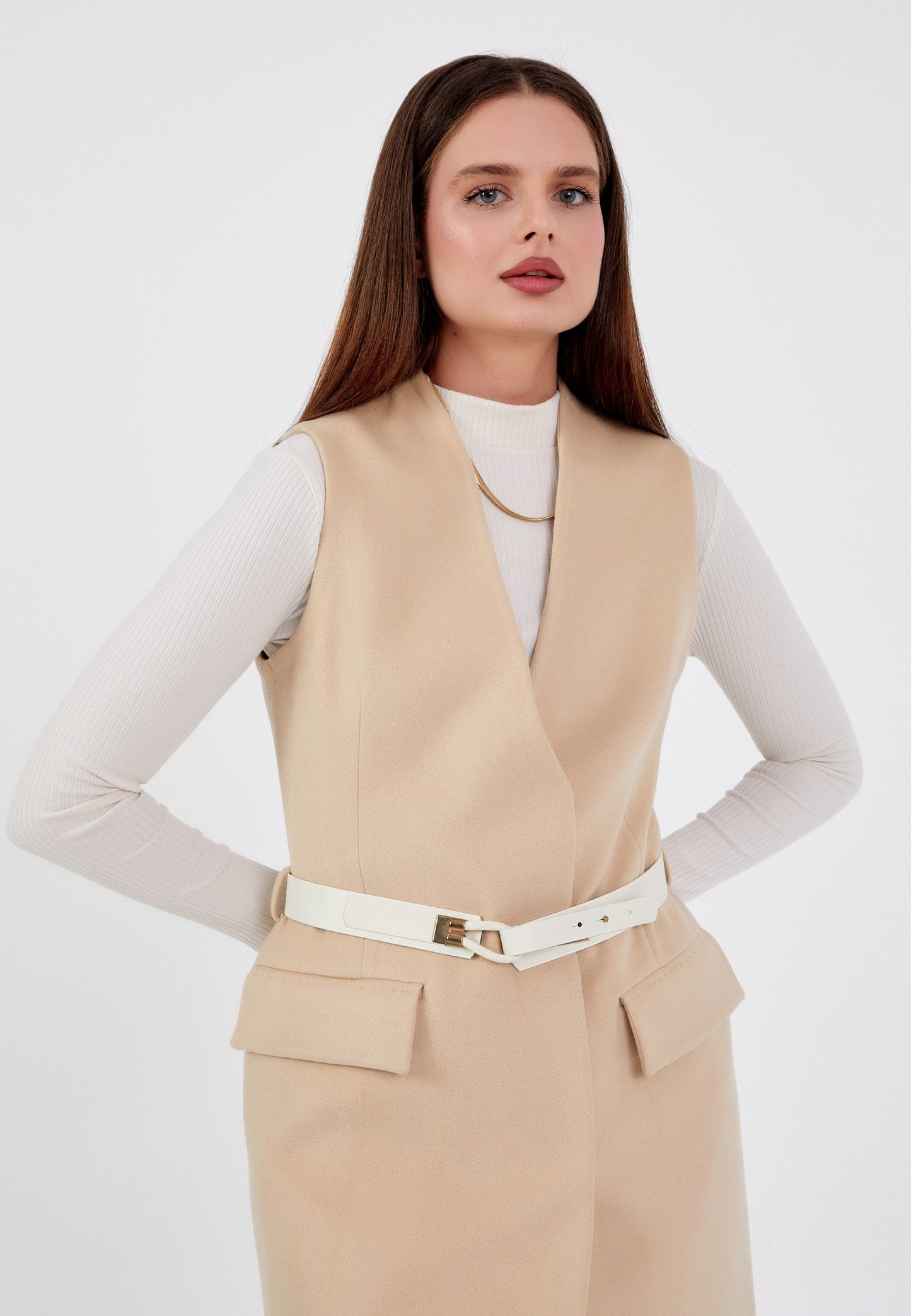 Gaiia Flap Pocket Sleeveless Long Coat