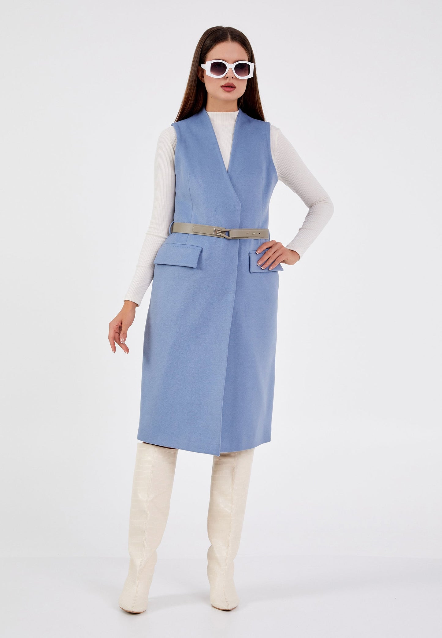 Gaiia Flap Pocket Sleeveless Long Coat