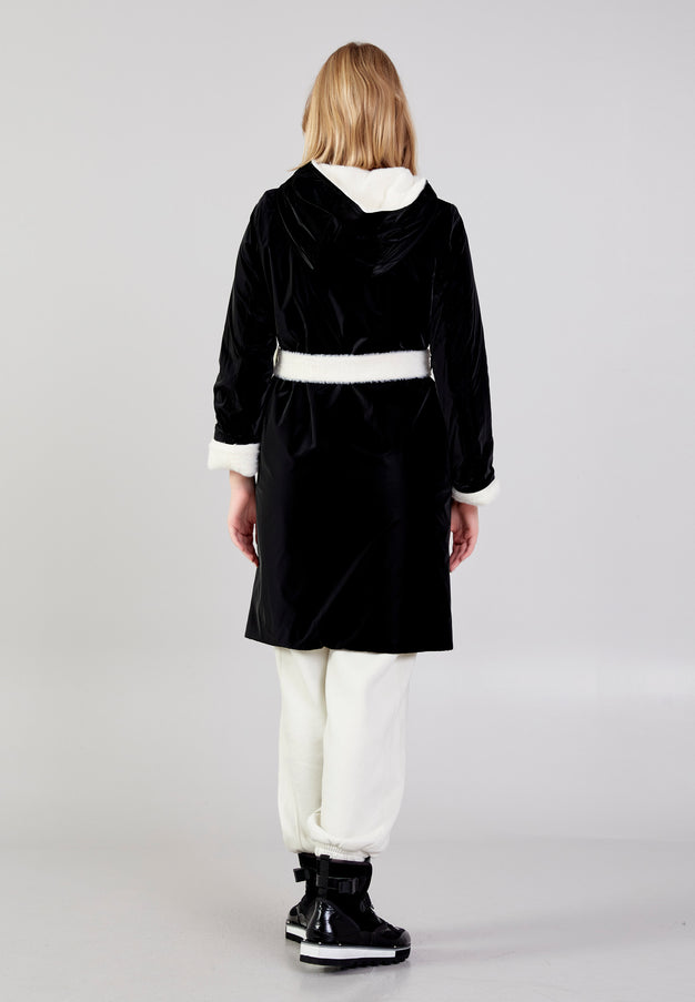 Black Long Zipper Coat With Fleece Lining