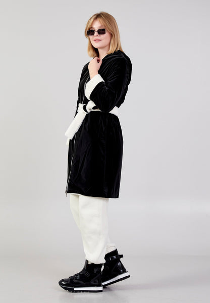 Gaiia Black Long Zipper Coat With Fleece Lining