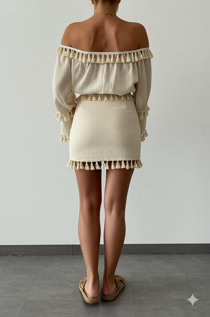 Gaiia Beachwear Tassel Crop Top And Shorts Set