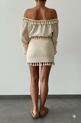 Gaiia Beachwear Tassel Crop Top And Shorts Set