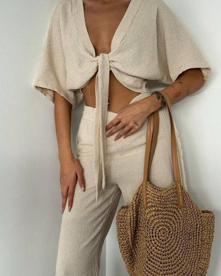 Linen Knot Tie Up Top & Pants Set