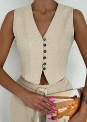 Gaiia Linen Waistcoat And Shorts Set - Beige
