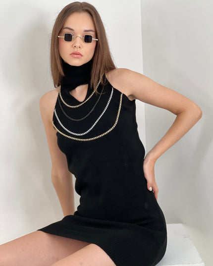 HIGH NECK CHAIN KNITTED DRESS