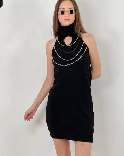 HIGH NECK CHAIN KNITTED DRESS