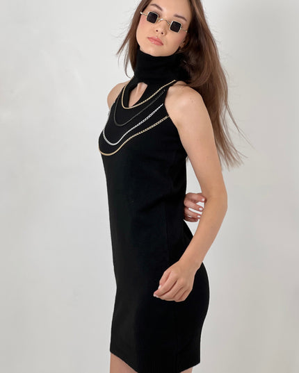 HIGH NECK CHAIN KNITTED DRESS