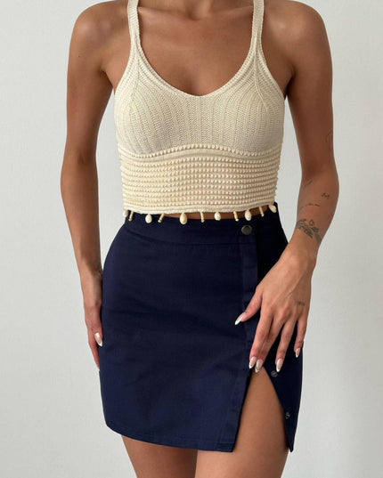 Strappy Boho Style Crop Top With Shell Tassels