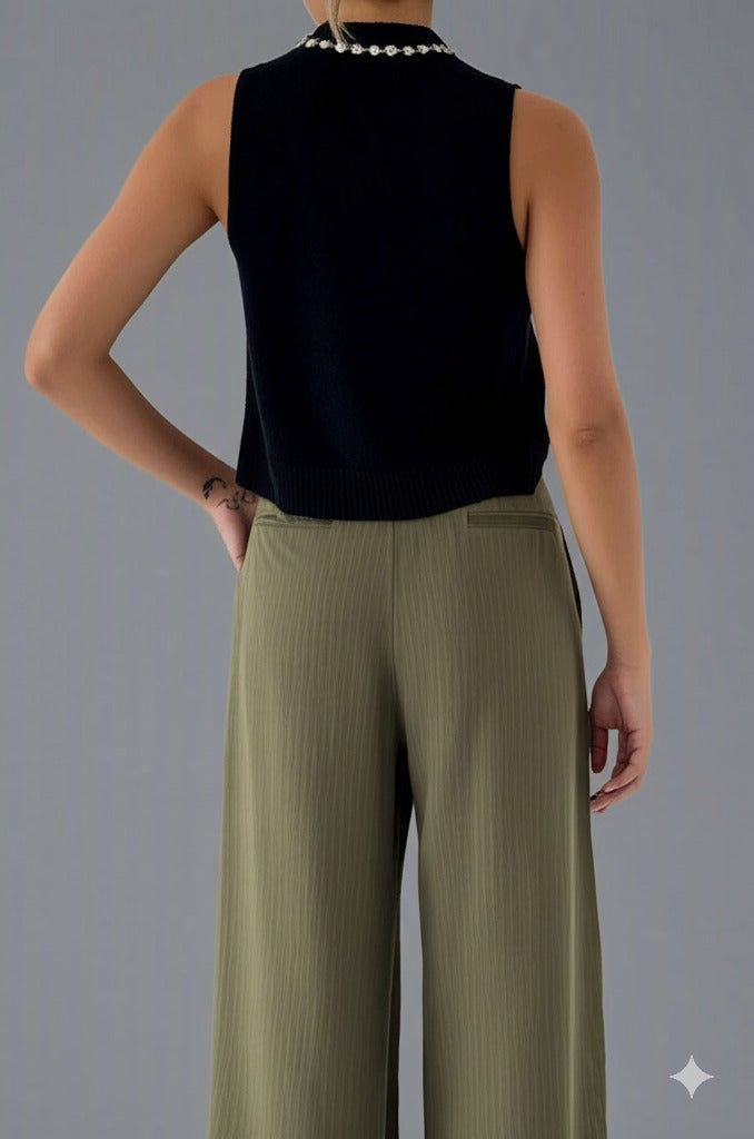 Gaiia High Neck Sleeveless Top With Embellishment