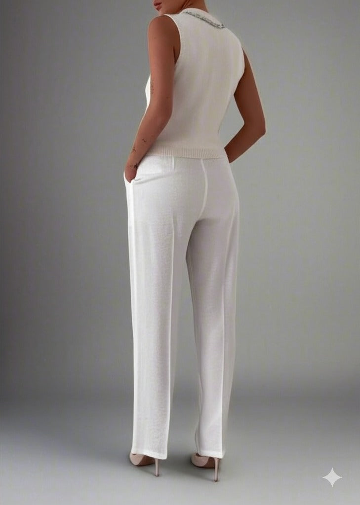 Gaiia High Neck Sleeveless Top With Embellishment