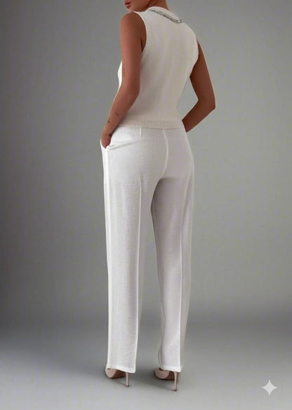 Gaiia High Neck Sleeveless Top With Embellishment