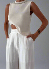 Gaiia High Neck Sleeveless Top With Embellishment