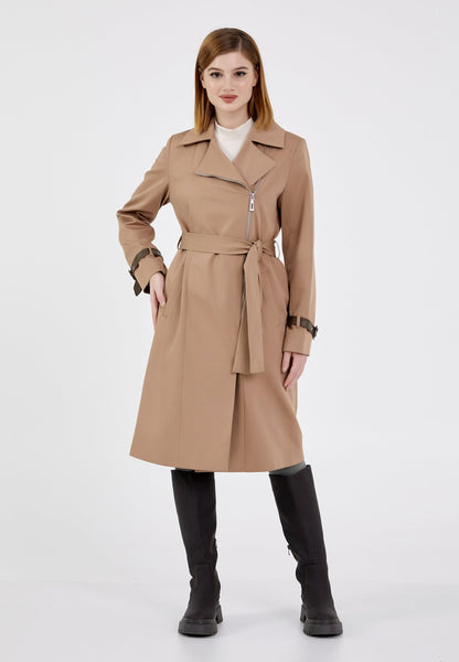 Gaiia Long Zipper Jacket With Belted Cuff - Khaki