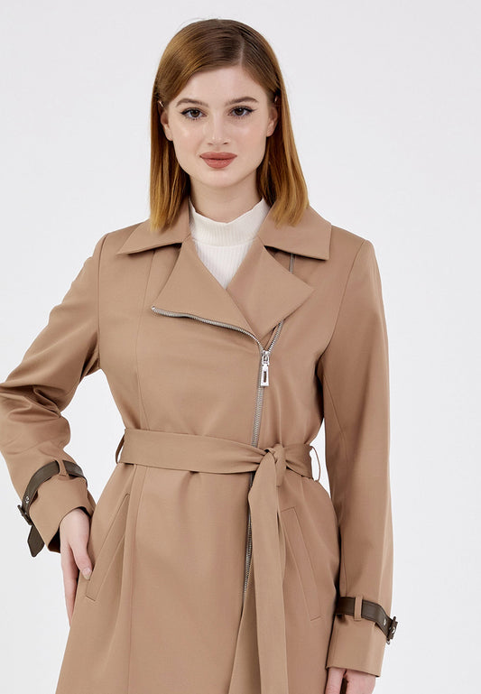 Gaiia Long Zipper Jacket With Belted Cuff - Khaki