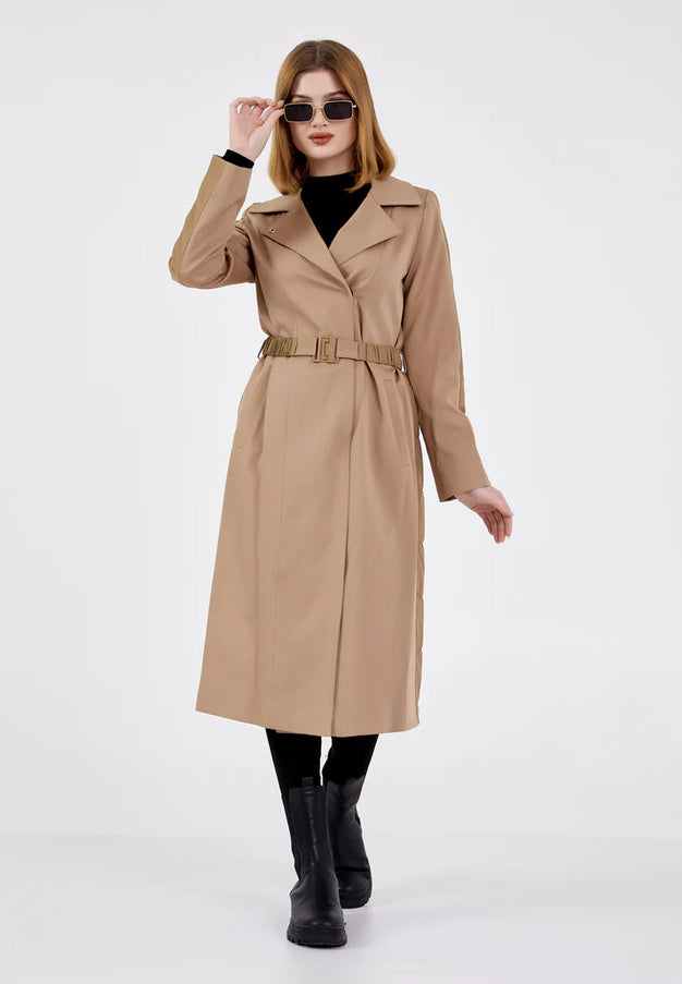 Women Suede Long Coat With Belt